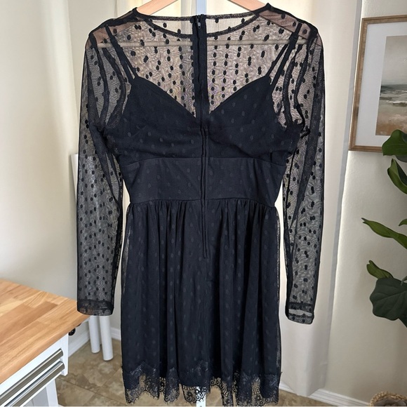 B Darlin Women Black Flocked Polka Dots A-Line Sheer Lace Dress Size 7/8 - Picture 5 of 8